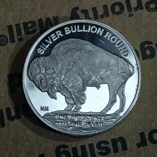 One Troy Ounce Indian Buffalo .999 Silver Round With Die Crack