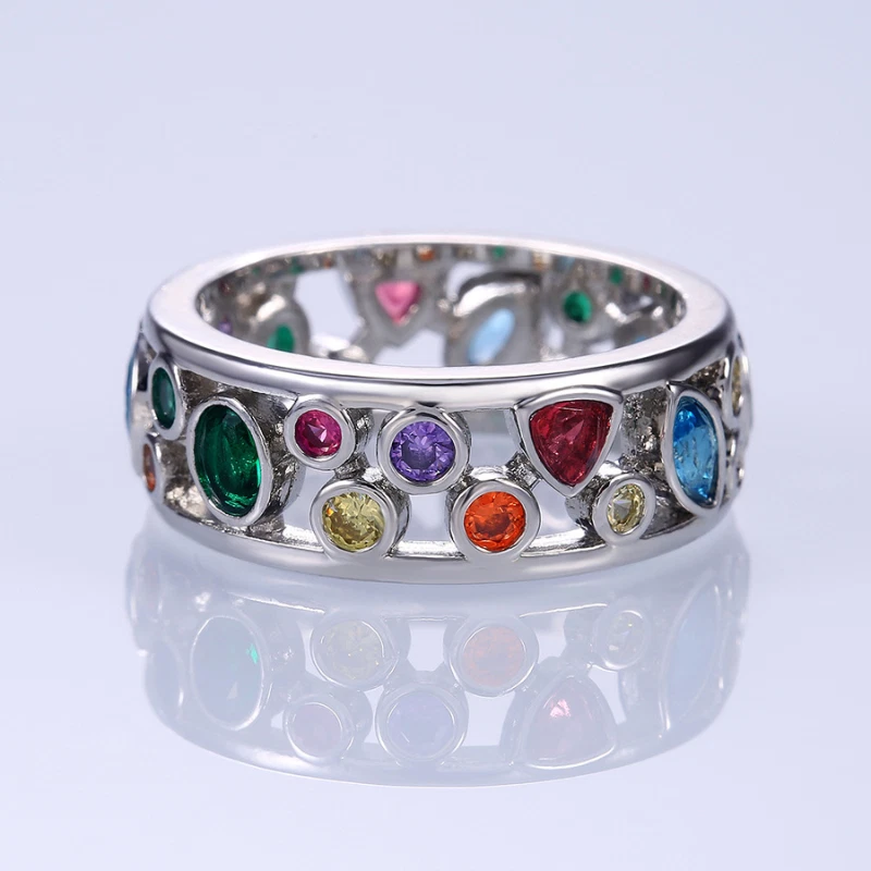 Verlobungsring Damen Ring 925 Silber beschichtet Zirkonia Farbige Edelsteine - Bild 2 von 4