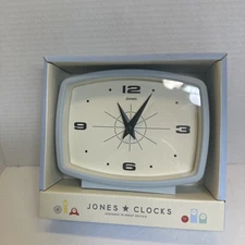 Jones  Clock | Rectangular Retro Clock | 7 inch | Pale Blue | Cool mid...
