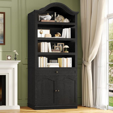 82.7" Tall Arched Cabinet, 6-Tier Arched Bookcase with Large Drawer Doors, Ver