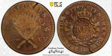 1767 A French Colonies Sou 1793 "RF" Counterstamp PCGS VF-30 *Ex. Martin*