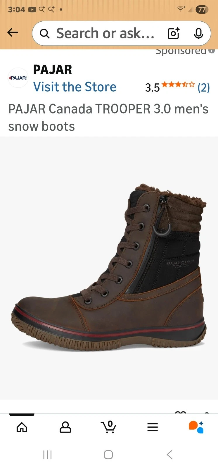 Pajar Canada Trooper 3.0 Men's Boots Size 8.5 Waterproof