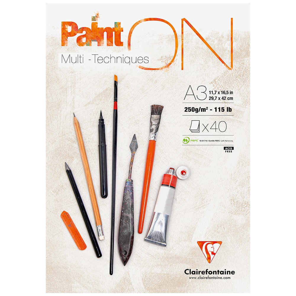 Clairefontaine : PaintOn White : Gummed Pad : 250gsm : 40 Sheets : A3