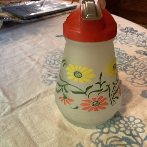 Large Vintage Hazel Atlas Tulip Gay Fad Frosted Waffle Batter Syrup Pitcher - Picture 3 of 5