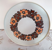 Vintage Melamine Serving Tray Round Brown & Orange 70s Style With  Floral Design