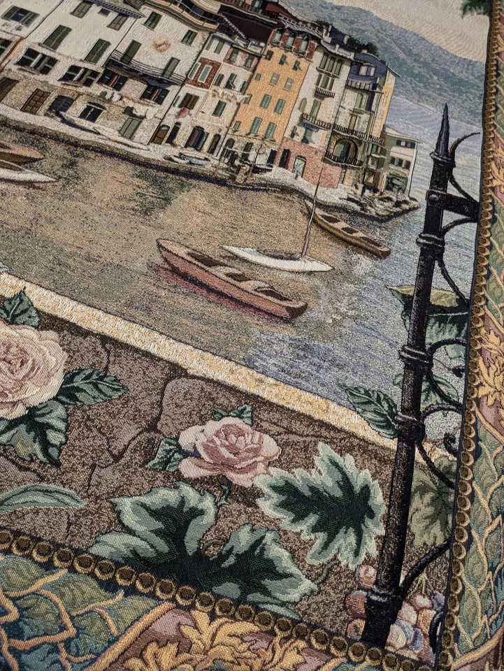 Vintage Portofino Italy Large Grande Cotton Tapestry Wall Hanging 56"x80" - Image 3 of 4