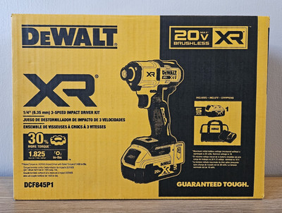 NEW DeWALT XR 20V Max Brushless 1/4'' 3-Speed Impact Driver Kit DCF845P1