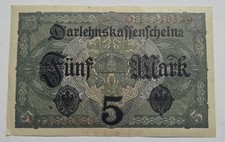 5 marchi 1917 banconota cassa prestito Impero tedesco banconota