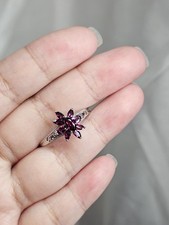 Rhodolite Garnet Floral Ring Sterling Silver 925 Size 10