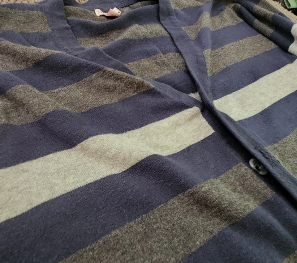 Merona Men's Navy Blue/Gray Striped Button-Up XXL Cardigan Sweater - Image 3 of 4