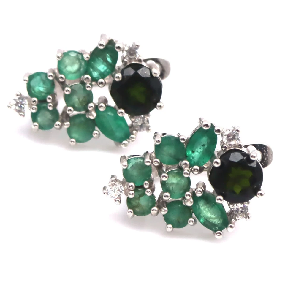 925 Silber 6 Mm. Grün Chrom Diopsid, Smaragd & Zirkonia Geburtsstein Ohrringe - Bild 2 von 4