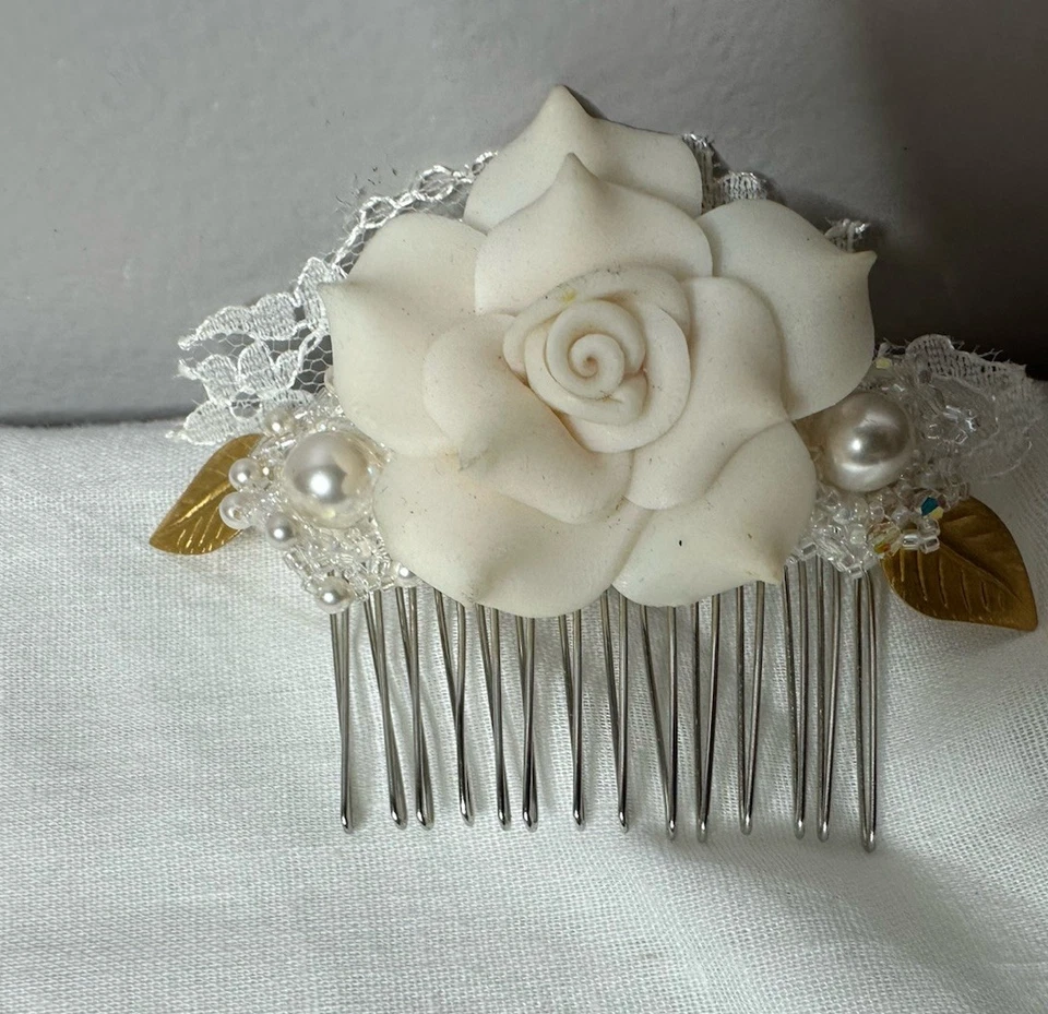 Hair Jewelry Combs Handmade Lot Of 15 Sparkle Prom Wedding Ceramic Flowers - Image 4 of 4