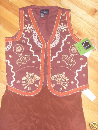 NWT Carole Little Jacket Vest Beaded Brown Size Large 70% OFF & FREE PANTS Sz L - Picture 2 of 2