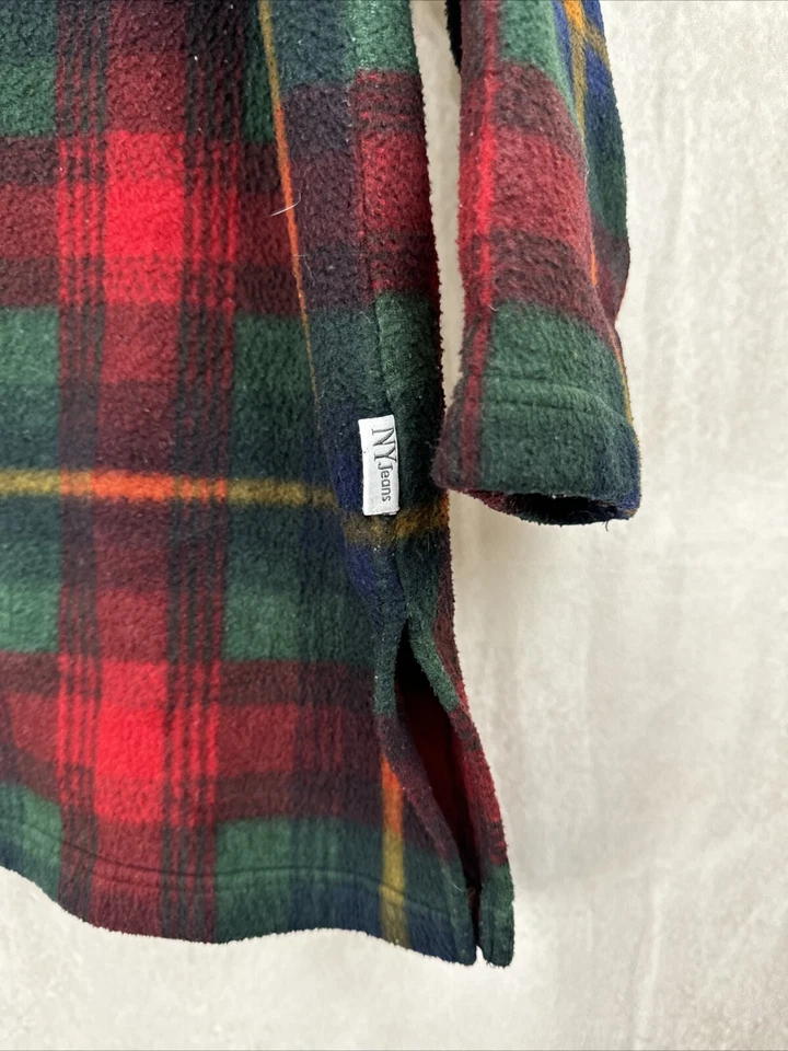 Chaqueta de cordero NY Jeans para hombre cuello grande a cuadros tartán polar años 90 ropa de calle de colección Foto 3 de 4