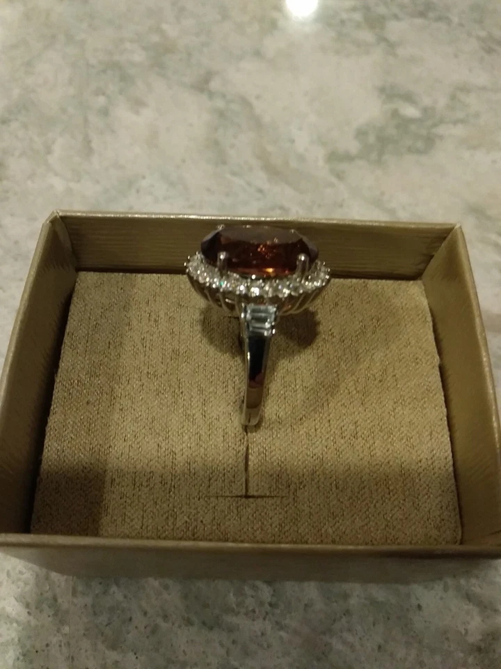 Autumn Alexite, Natural White Zircon Halo Ring Platinum Over SS Size 8 10.50 ctw - Image 2 of 4
