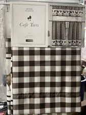 Cafe Tiers Hellen Rooster Gingham Checkered Window Tier And Valence Set, Coffee