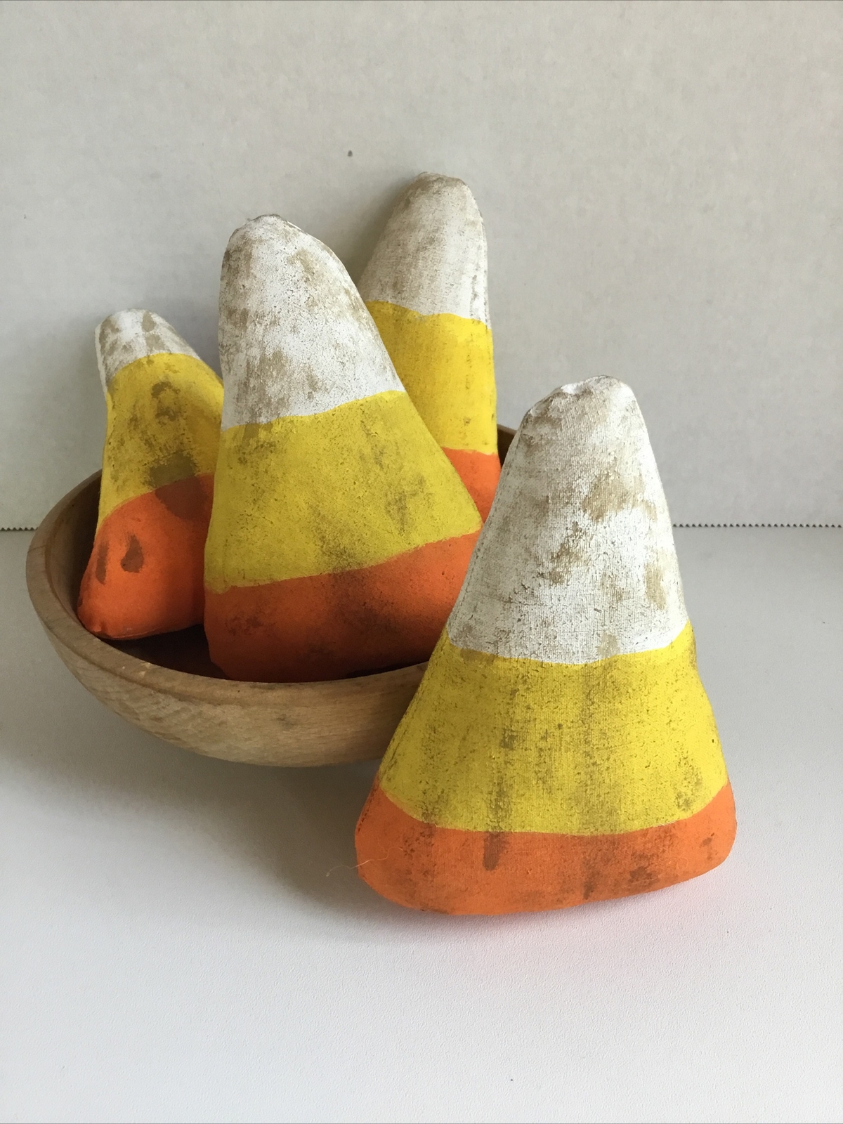 Set of Halloween Fabric Grunged Candy Corn Bowl Fillers Ornies tucks ...