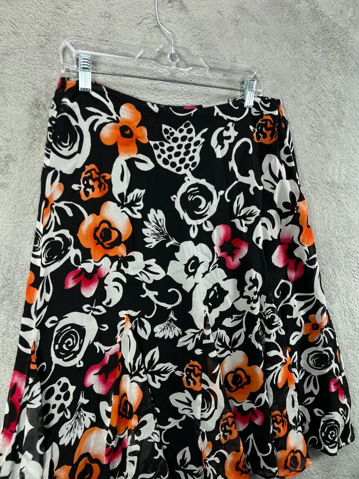 CHICOS Size 1 Silk Skirt Womens Medium 100% Silk Floral Maxi Skirts Black Boho - Image 2 of 4