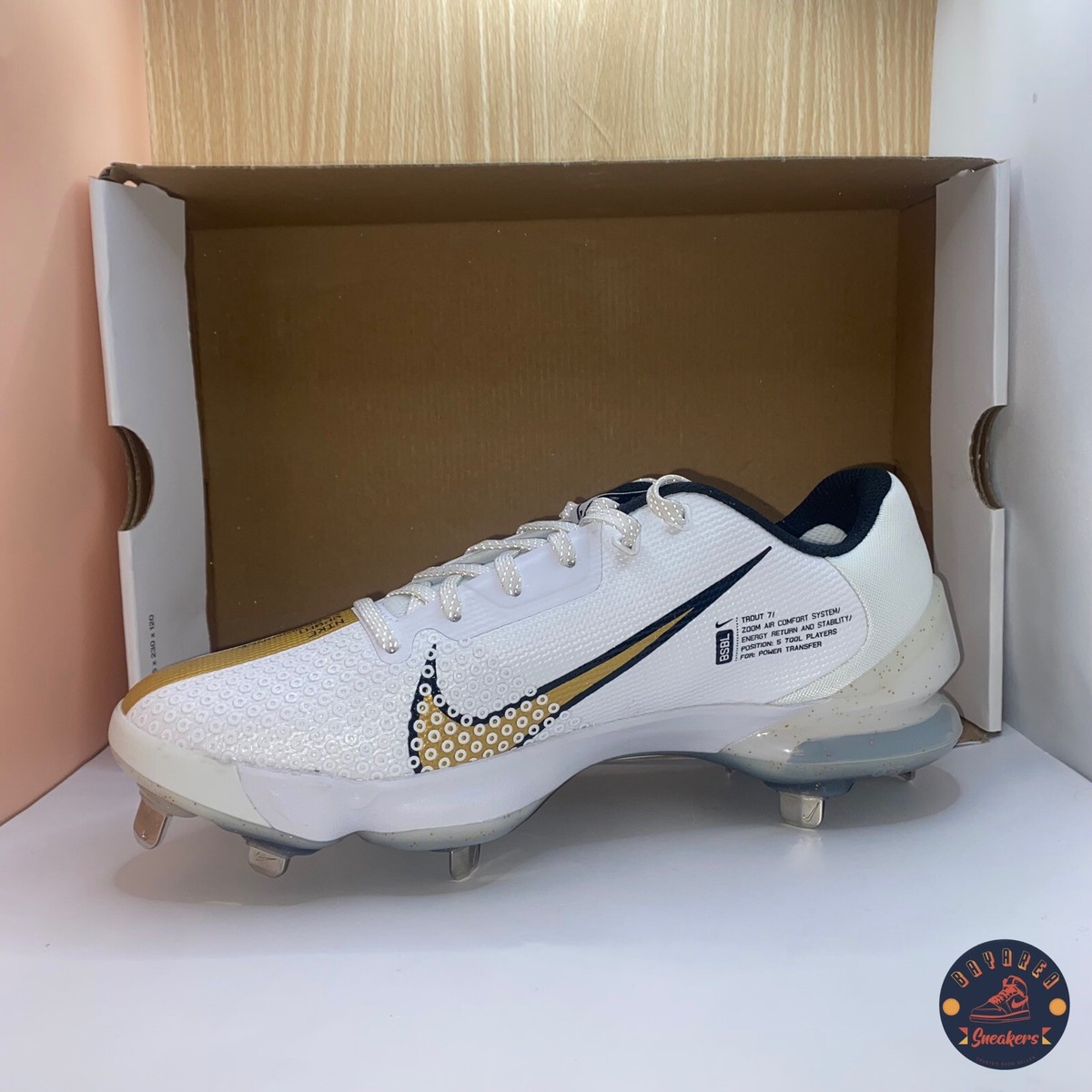 Nike Force Zoom Trout 7 Pro White/Gold Baseball Cleats Men’s Size 14 CQ7224-106 NIKE FORCE ZOOM TROUT 7 PRO METAL BASEBALL CLEATS SIZE 14  main image 4