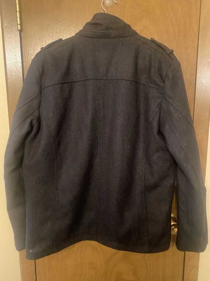 Black Rivet Mens Medium Black Wool Blend Coat Hooded Full Zip Medium - Image 2 of 4