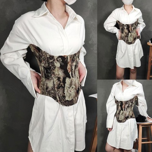 Vintage Print Corset Vest Lace Up Corset Top Strapless Bodice Waist Cincher - Picture 11 of 14