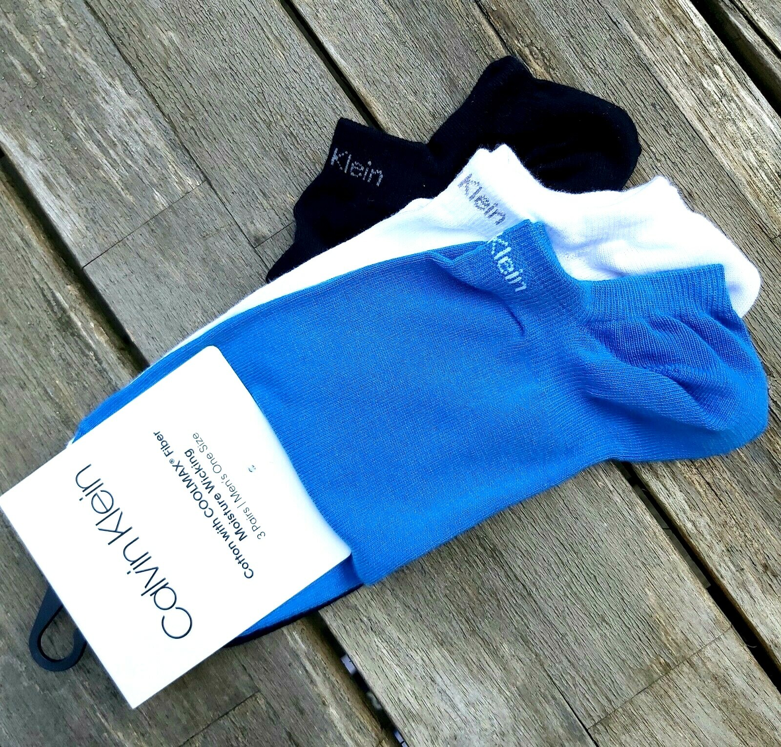 3 PAIRS CALVIN KLEIN Blue Navy White COOLMAX Moisture Wicking LOW CUT Socks CK10