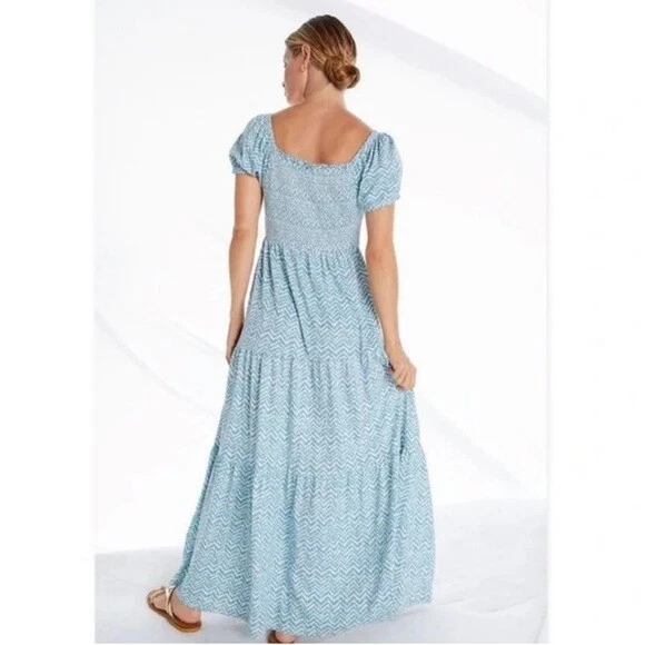 Vestido midi Daily Practice by Anthropologie azul manga corta estampado ondulado Foto 3 de 4