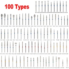 50pcs Dental Diamond Burs FG Round End Taper Pear Football Fine Coarse Grit