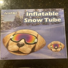 AMENON 58" FUNNY DOG FACE Inflatable Snow Tube, Winter Sled W/Handles & REPAIR