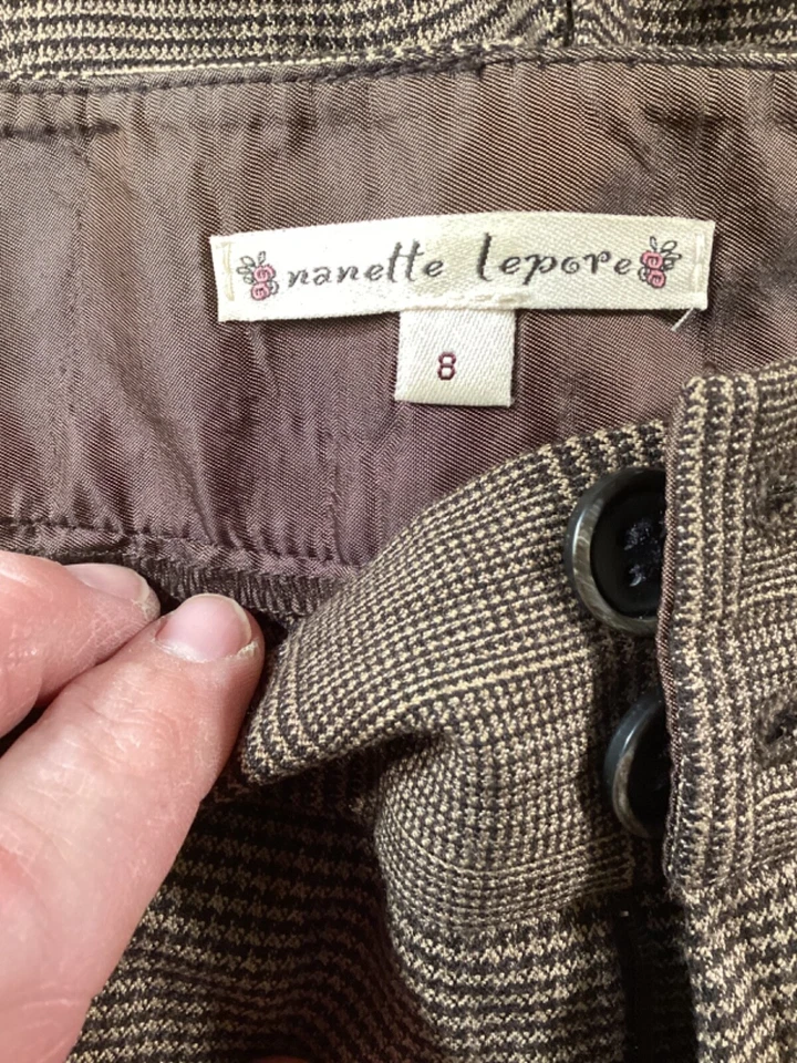 Chaqueta a Cuadros Marrón Nanette Lepore 2 Piezas Talla 10 Pantalones Usados en Excelente Condición Foto 3 de 4