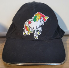 Unicorn With Rainbow Tail Black Baseball Hat hook loop closure fit