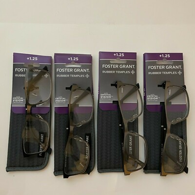 LOT OF 4 FOSTER GRANT  READING GLASSES +1.25 NEW WITH CASE