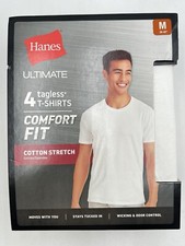 NEW HANES ULTIMATE 4 TAGLESS T-SHIRTS COMFORT FIT COTTON STRETCH SZ M WHITE 3614