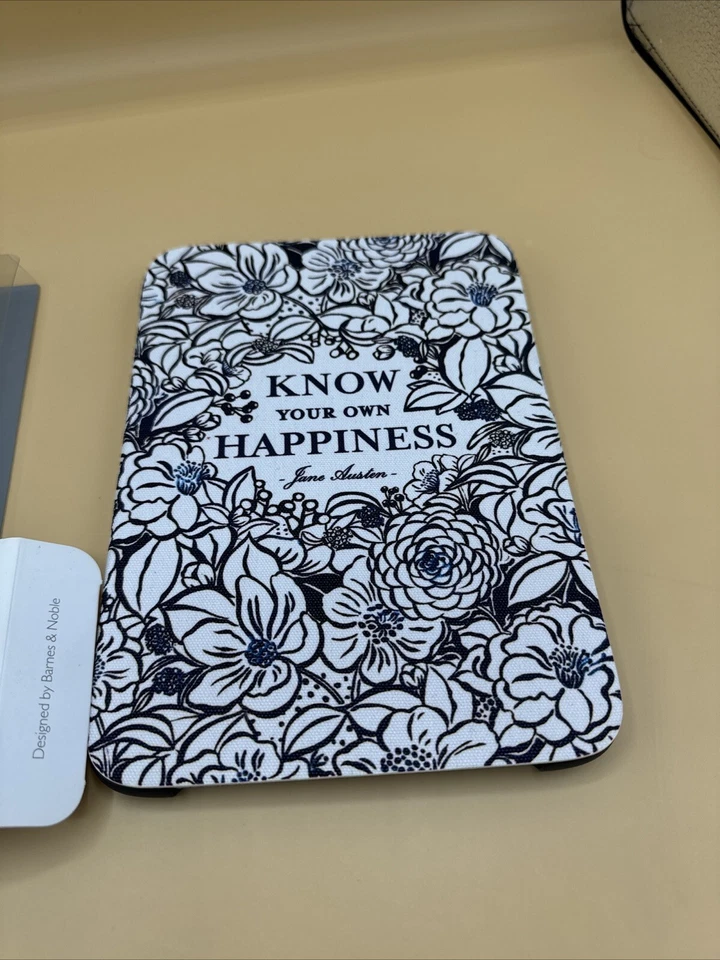 BRAND NEW Nook Glowlight Plus Book Flip Cover with Tab - Blue Botanicals Quote - Image 3 of 4