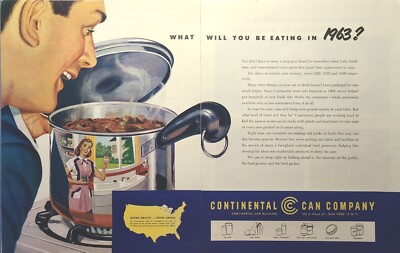 Continental Container Corporation Kettle of Soup Couple Vintage Print Ad 1953