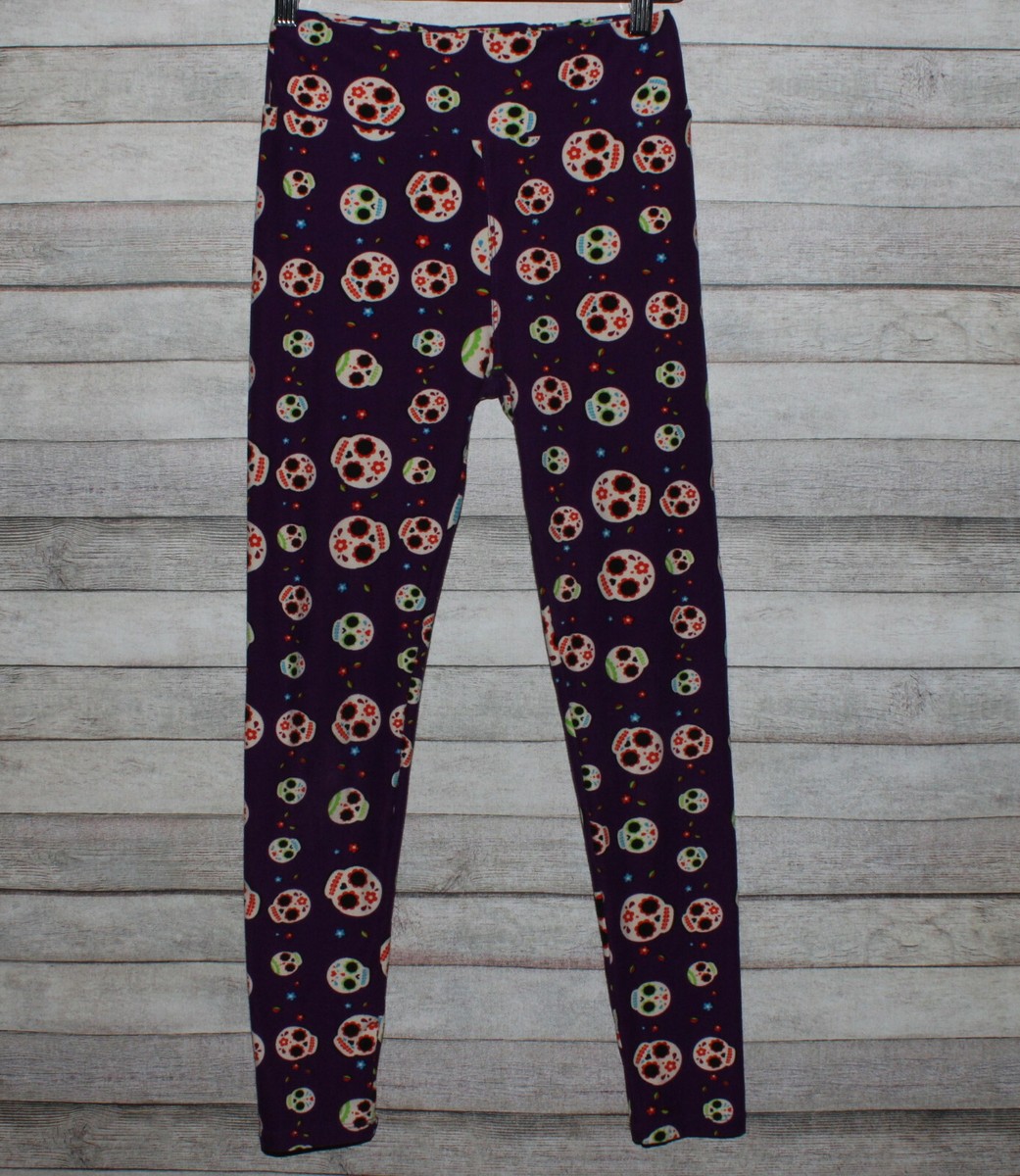Lularoe OS LEGGINGS SUGAR SKULLS COLORFUL Purple