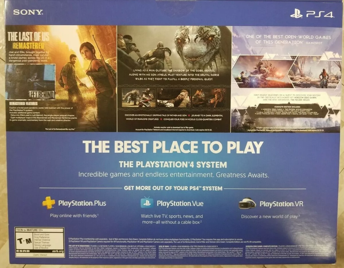 Sony PlayStation 4 Slim 1TB Only On PlayStation - 3 Games Bundle: God of  War, The Last of Us Remastered, and Horizon Zero Dawn: Complete Edition 