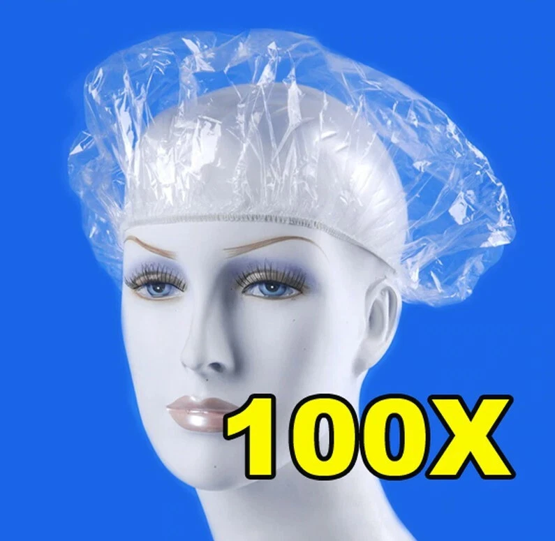 100Pcs Disposable Shower Caps Clear Shower Caps Plastic Hair Elastic Hair Caps