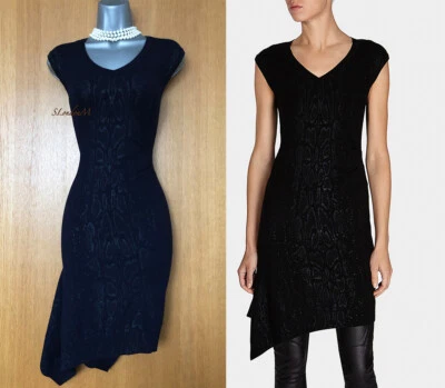 Robe Tricot Bodycon Imprimé Serpent Navy Karen Millen Taille 2 UK 8 / 10 - Photo 1/4