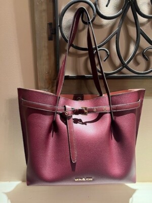 Michael Kors Emelia Large Pebbled Burgundy Laptop Tote Bag