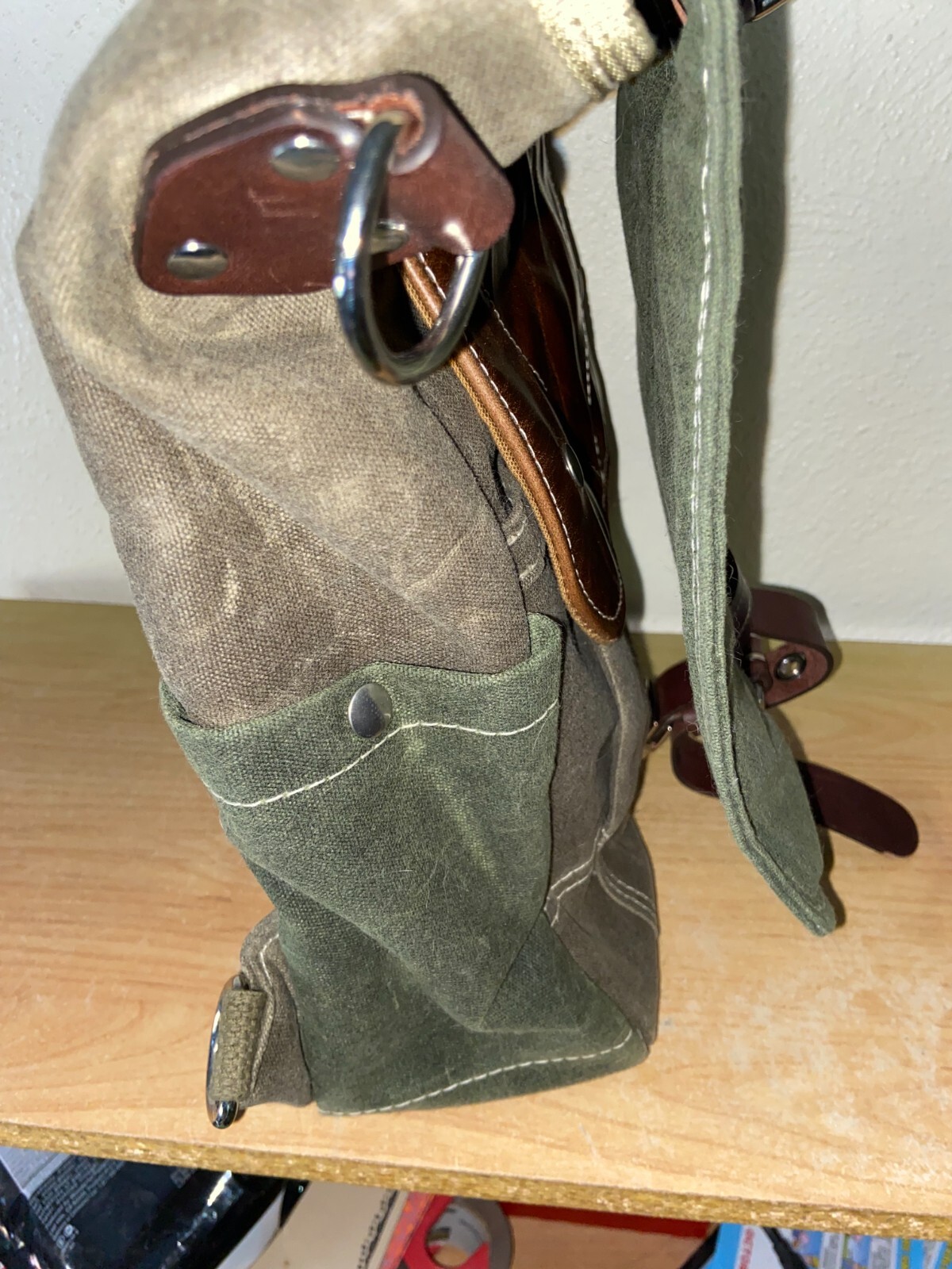 Vertical Waxed Canvas Laptop Messenger Bag with Matching Pouch