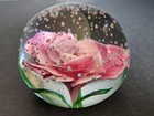 3" Art Glass Paperweight Pink/Purple Flower Clear Bottom — photo 1