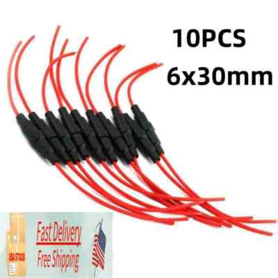 In-Line Fuse Holder Wire In-line screw type For 6x30mm Glass Fuse Tube 10x 20AWG