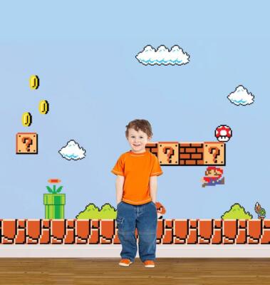 Super Mario Bros Scene Wall Stickers Decal Kids Bedroom Decor Art Mural FS