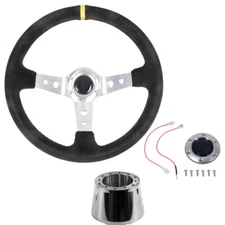 CJ Classics Steering Wheel Sport Suede 14" 6-Bolt Polished Spokes Kit Mustang...