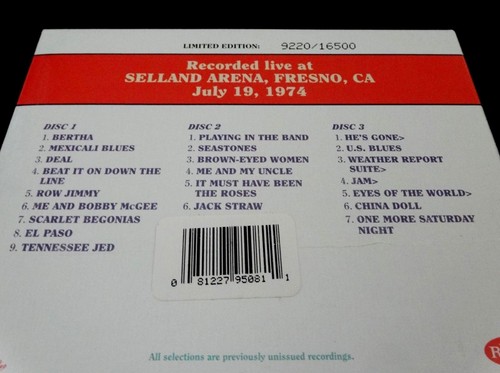 Grateful Dead Dave's Picks 17 Volume Seventeen Selland Fresno CA 7/19/1974 3 CD - Imagen 4 de 10
