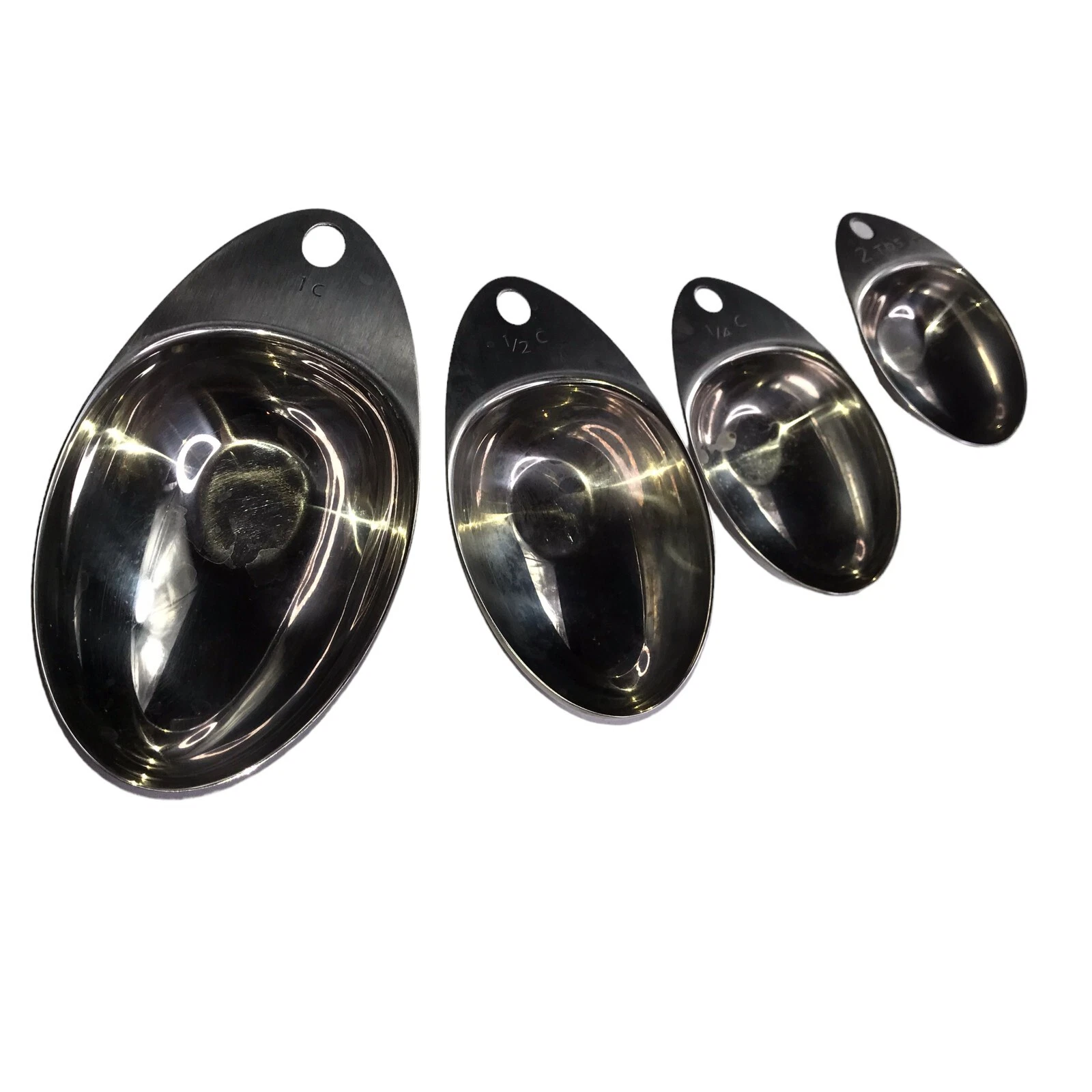 Set of Four Measuring Cups, Stacking / Nesting, Stainless Steel, Scoop