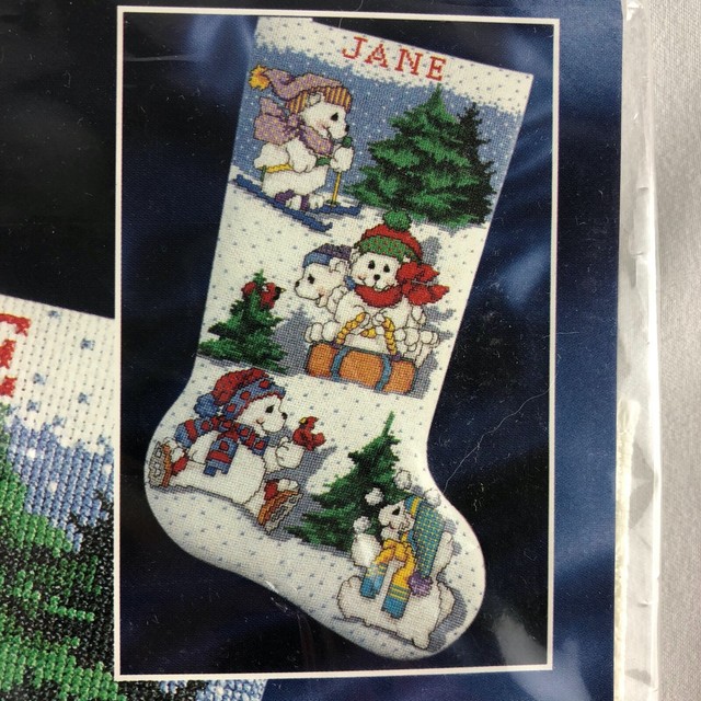 Lot259 Vintage White Christmas Stocking Cross Stitch Kit Bucilla | eBay