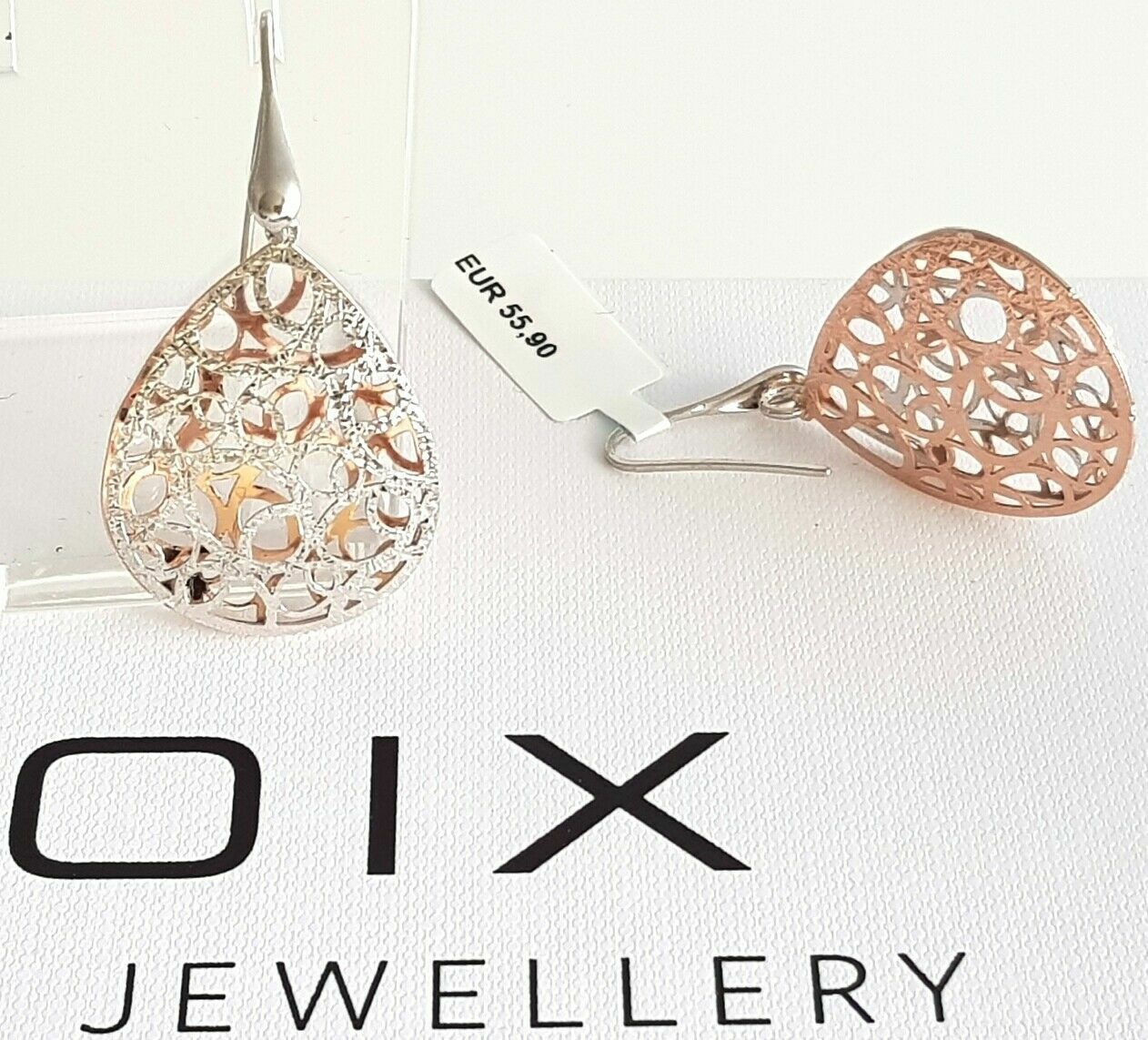 Boucles d'oreilles GOOIX pendantes argent massif et métaux bicolores pour femme