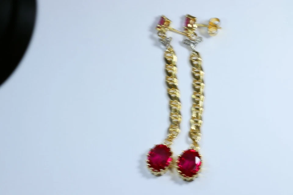  Hermoso Par de Aretes Colgantes de Topacio Rosa Oro 14K Foto 4 de 4
